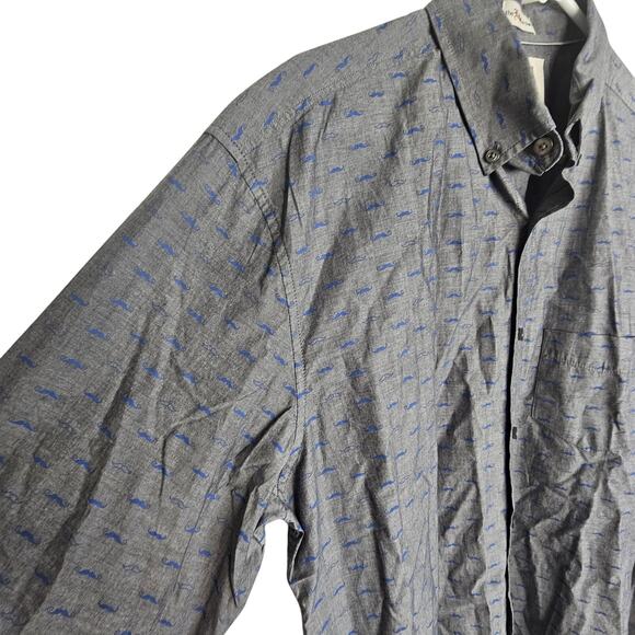 VTG Kennington Shirt Men L Gray Mustache Print Novelty Button Estate Lightweight - Picture 5 of 8